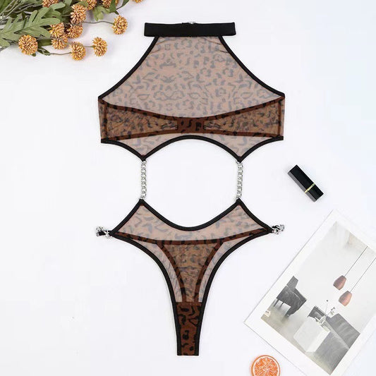 Sexy Leopard Print Perspective Sexy Sexy Underwear Jumpsuit